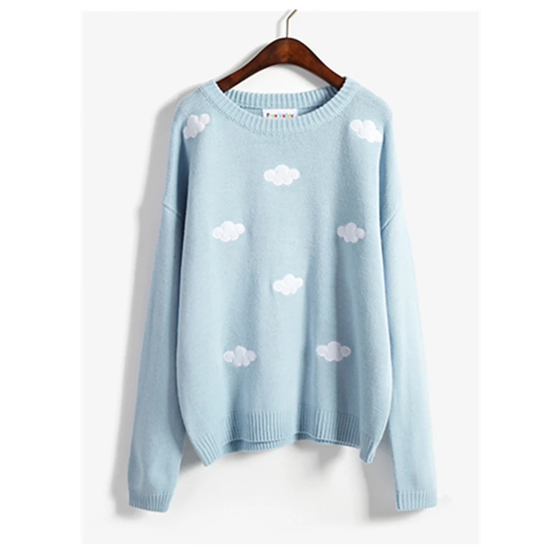 Kawaii Patch Knitted Sweater Women 2018 Winter Autumn Cute Clouds Women Sweaters And Pullovers Female Tricot Jumper Pull Femme