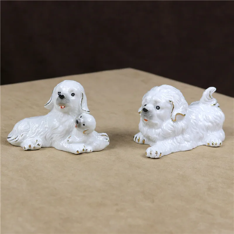 

Lovely Porcelain Dog Figurine Ceramic Puppy Pet Miniature Mom and Baby New Year Gift Craft Room Embellishment Decor Accessories