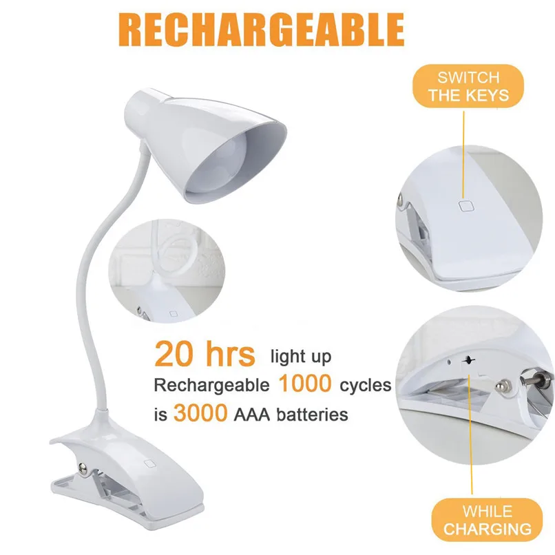 Reading Lamp Book Lights USB Rechargeable Book Light Portable Desk Lamp with Eye Protection #4m10 (3)