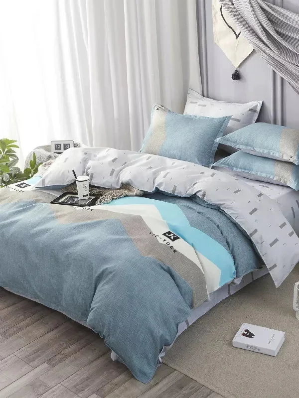 

Blue Wave 4Pcs Bedding Set Microfiber Washed Bed Clothes Pillowcase Duvet Cover Sets Bed Linens