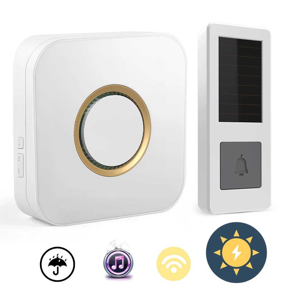 

CTVMAN Wireless Doorbell Solar Powered Push Wireless Doorbell Button Waterproof Outdoor Wifi Door Bell with 52 Tunes Chimes