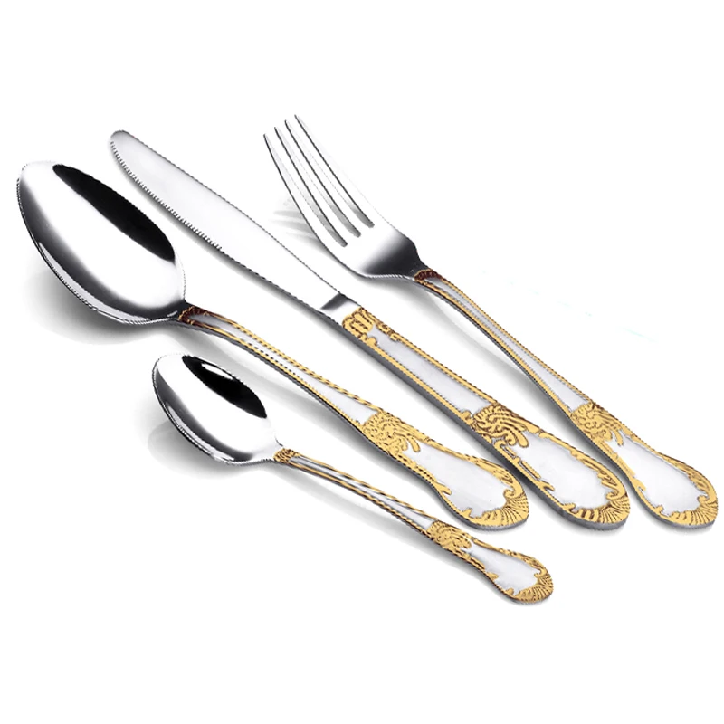 Dinnerware 16pcs cutlery set gold plated mirror polish tableware dinner