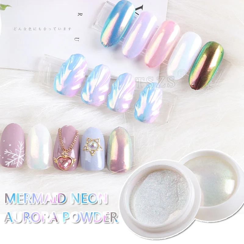 

1pot/lot WHITE PEARL NAIL Charm Aurora POWDER Mermaid Effect Mirror Shining Pigment Wedding