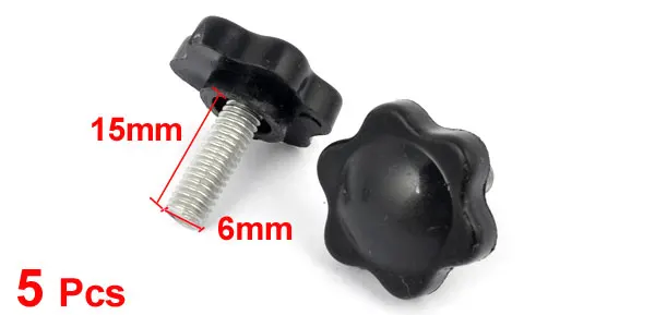 25mm Dia Star Shaped Head M6 x 15mm Male Thread Clamping Screw Knob 5Pcs
