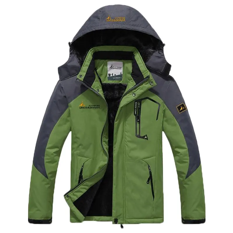 Зимняя куртка для мужчин, бархатная ветровка, водонепроницаемые утепленные куртки, Мужская Военная Теплая Флисовая Куртка с капюшоном, большие размеры 5XL 6XL - Цвет: Зеленый