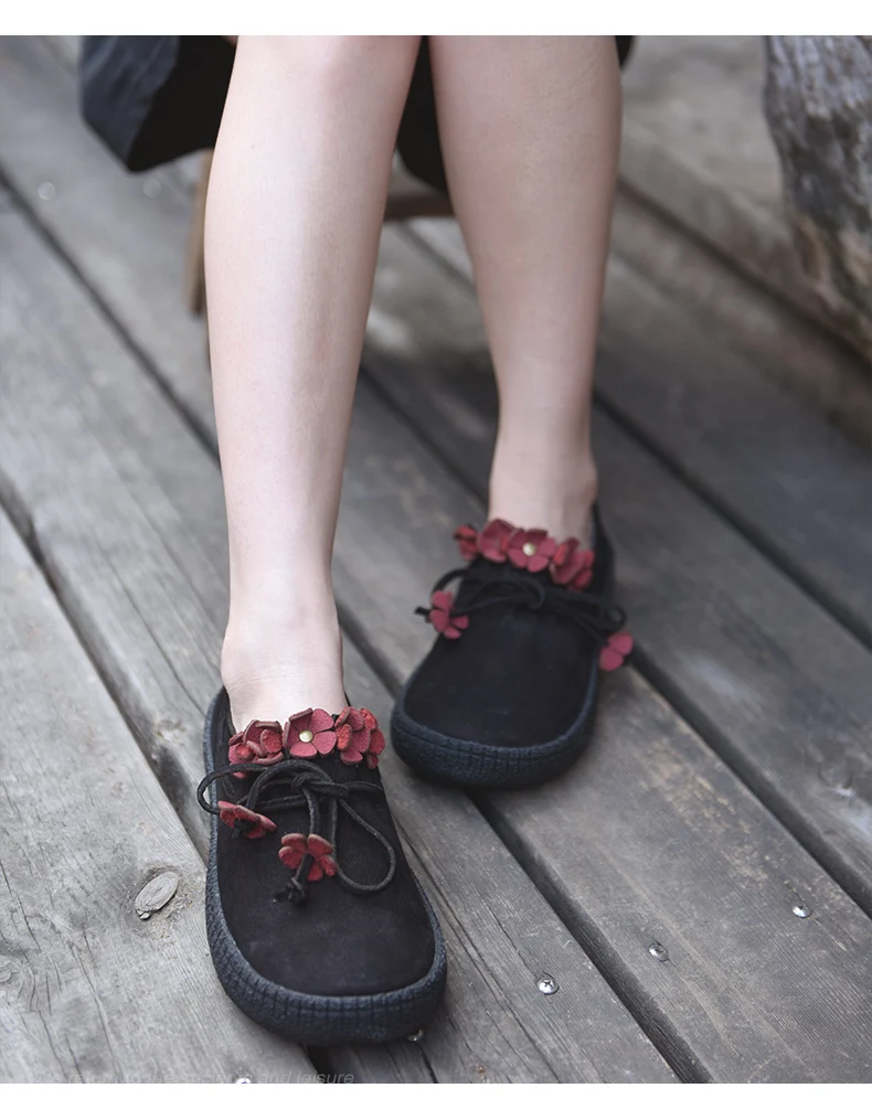 Artmu/Новинка; оригинальная женская обувь из натуральной кожи в стиле ретро; туфли на плоской подошве с круглым носком; обувь ручной работы с цветочным узором; 303-5