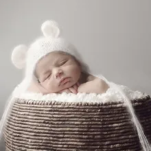 Милый ребенок вязание мультфильм медведь уха шляпа для фотографирования новорожденных реквизит шапки крючком хлопок детские реквизит фото кепки