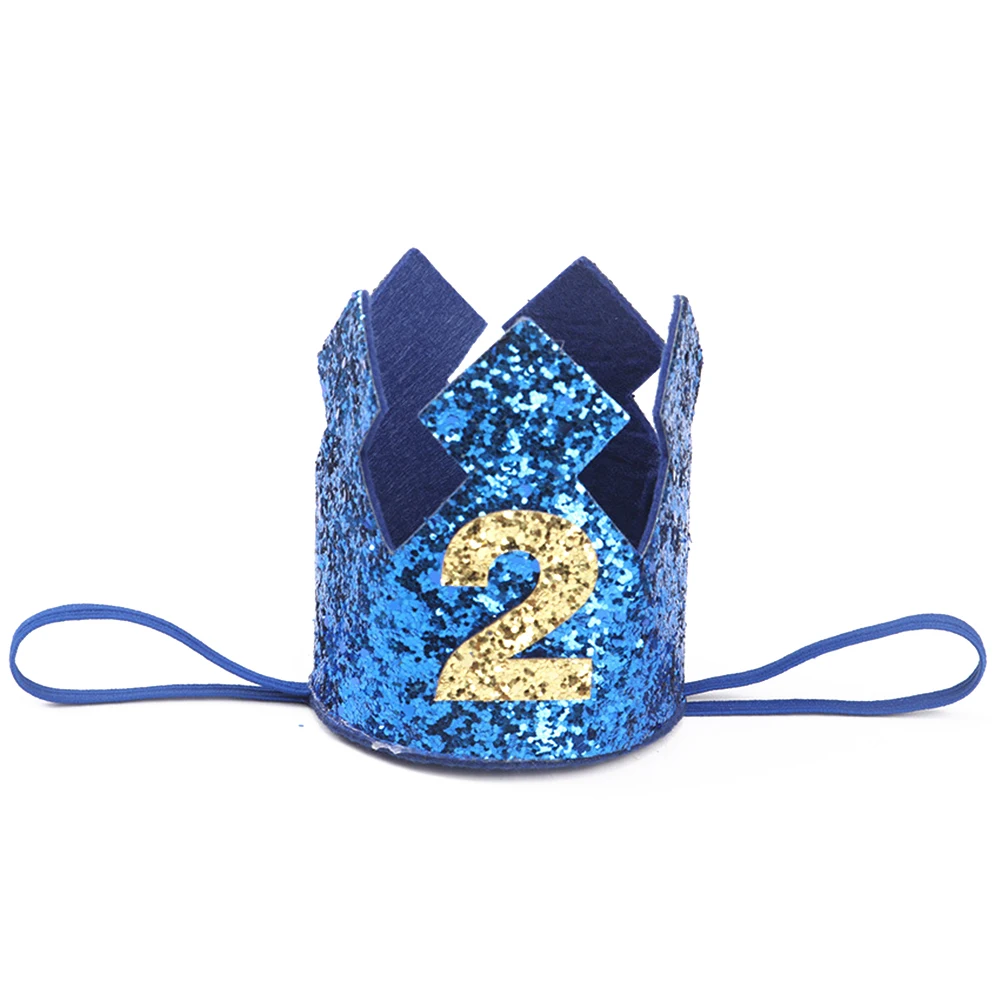 Blue Gold Boy First Birthday Hat Glitter Princess Crown Number 1st 2 3 Year Old Party Baby Shower Decor Headband Kids Gifts