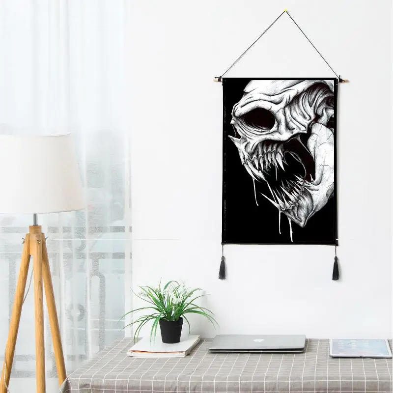 

Skull Totem Scroll Paintings Artistic Footstep Poster Wall Hanging Picture For Dining Living Room Bedroom Hotel Store Decor B37