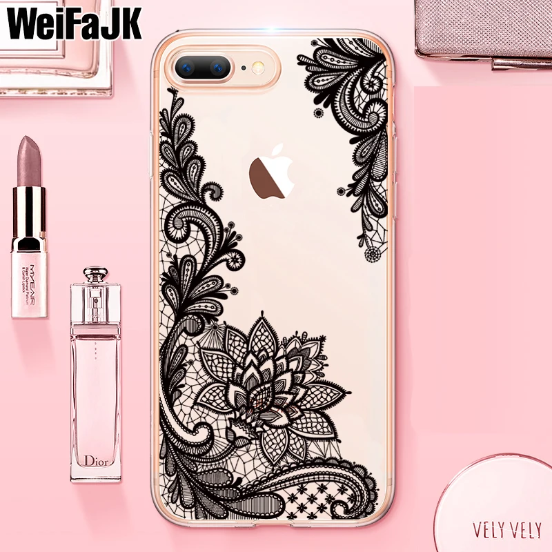 

WeiFaJK Luxury Lace Flower Patterned Case For iPhone 6 6s 7 7 Plus 8 8 Plus Soft Silicone Cases For iPhone 8 7 6 6s Plus X Case
