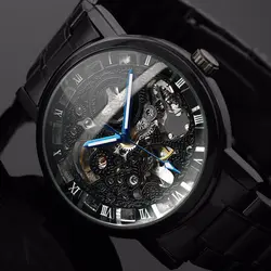 Модные мужские каркасные часы с автоматическим подзаводом водостойкие из нержавеющей стали спортивные часы прозрачные механические часы