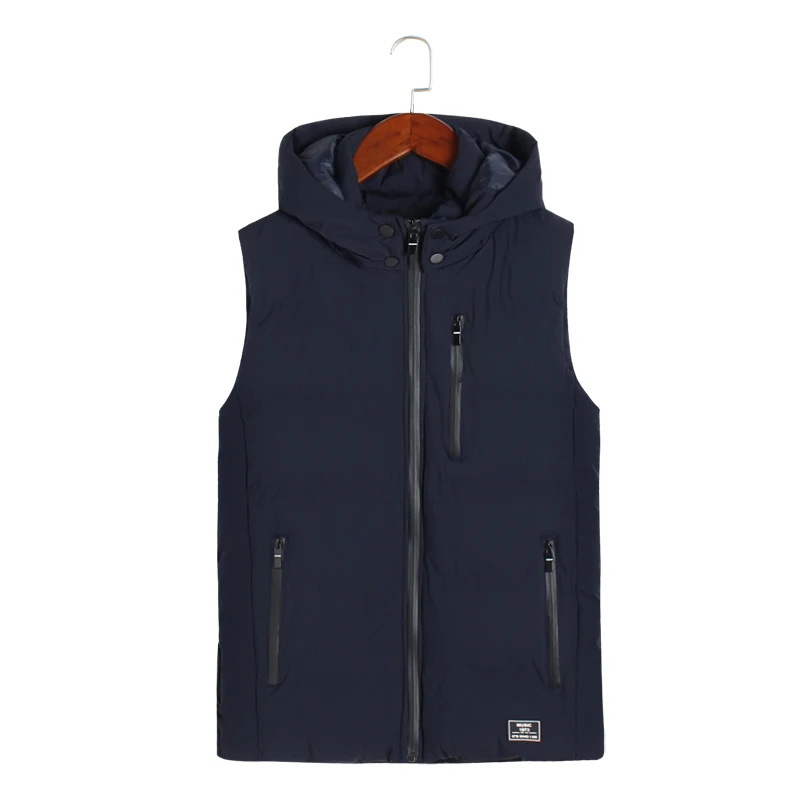 Мужская куртка больших размеров 8XL 7XL зимняя теплая куртка без рукавов homme Новая Мужская модная жилетка на молнии с капюшоном для отдыха chaleco hombre - Цвет: Navy Blue