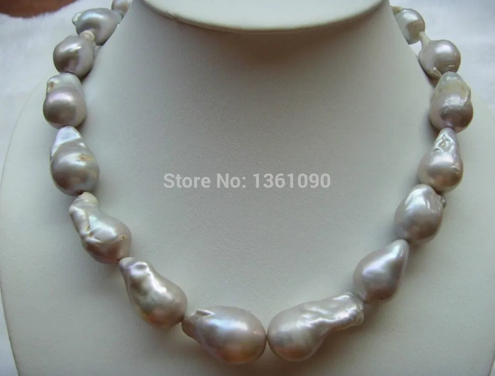 

00617 HUGE 18-25MM SOUTH SEA SILVER BAROQUE PEARL NECKLACE AAA