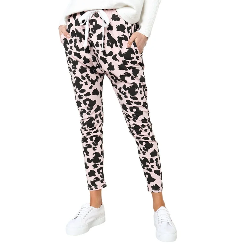 leopard print drawstring pants
