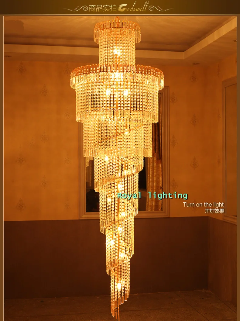 big stairway chandelier long crystal led lights Creative Europe crystal