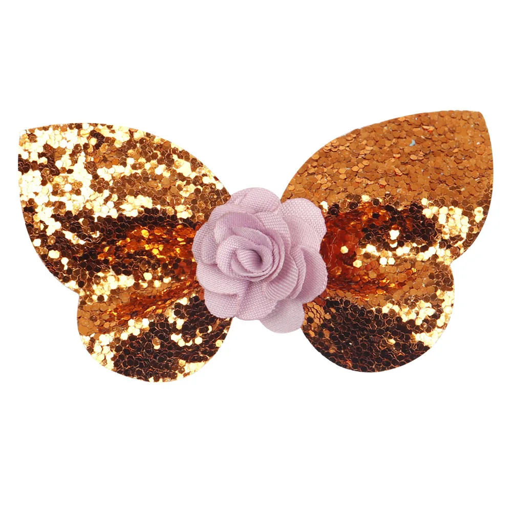 2 шт./лот 2,5 ''Блестящие бабочки банты для волос Радужный бант Мини-заколки для волос для девочек DIY цветок Bling заколки для волос аксессуары для волос - Цвет: gold