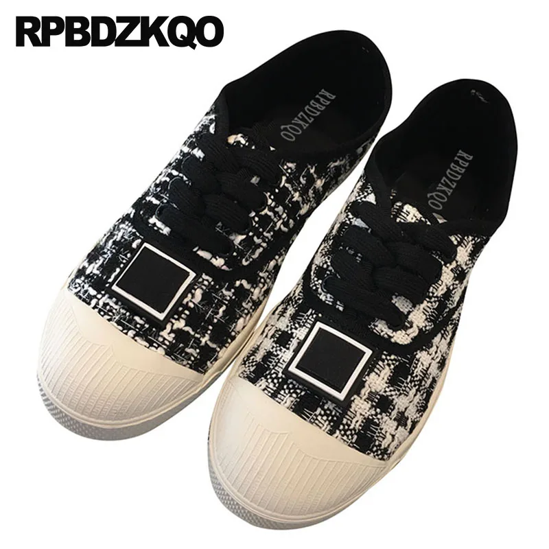 

lace up flats designer casual latest chinese black wide fit shoes ladies white gingham round toe women comfortable cloth plaid