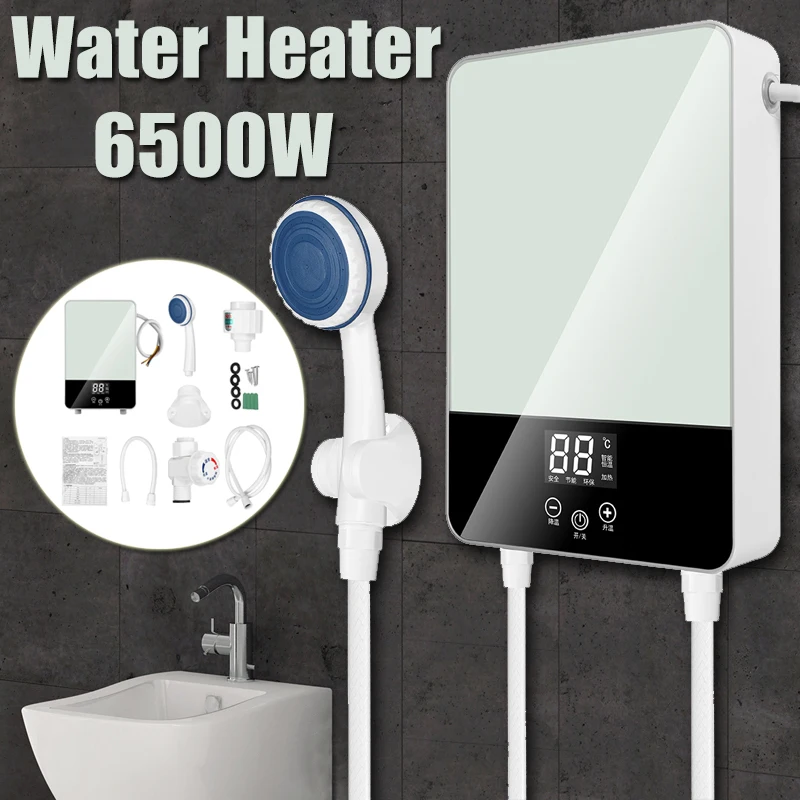 

6500W Electric Hot Water 220V Instant Hot Water Heater Hot Thermostat Winter With Shower Nozzle for Bathroom Kitchen Homes
