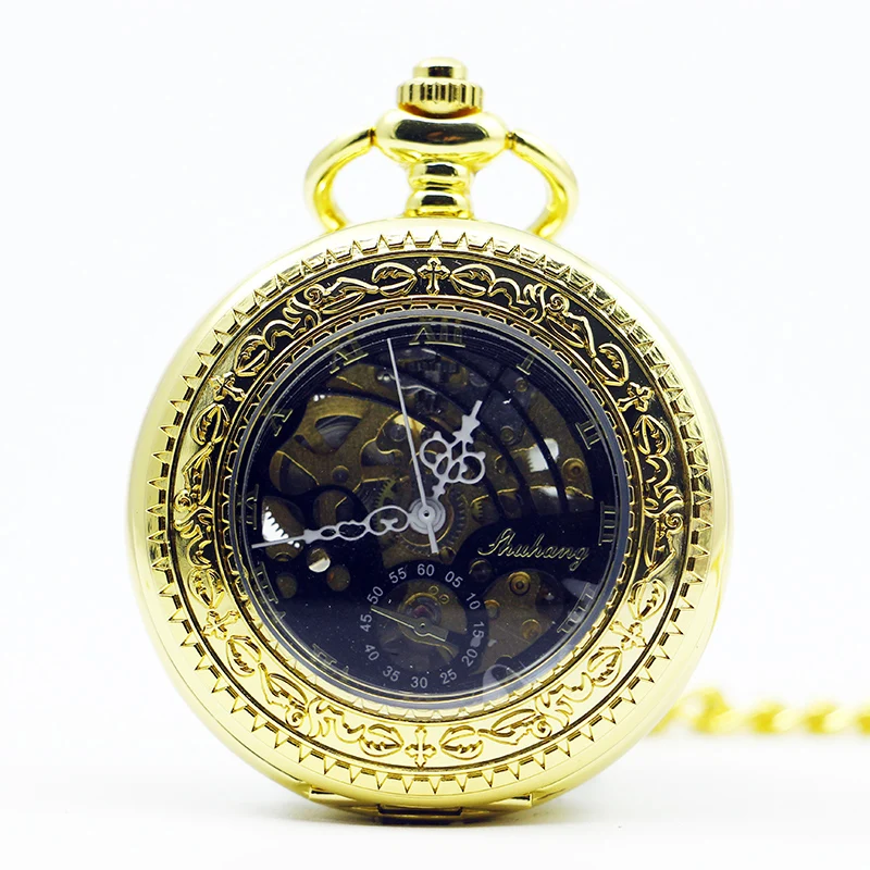 

Luxury Antique&Vintage Mechanical Pocket Watch Men Carving Glass Cover Fashion Automatic Exquisite Fob Watch Unisex Gift PJX1291