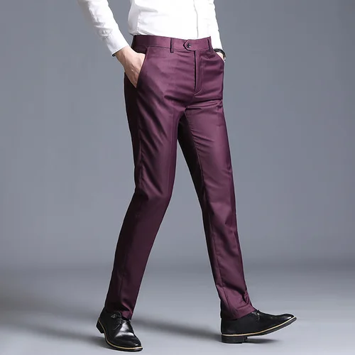 Мужской костюм брюки летние Для мужчин Брюки прямые Бизнес офисные брюки Для мужчин s формальные брюки для девочек классический мужской pantalon hombre 38 - Цвет: wine red