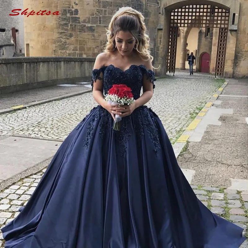 Navy Blue Lace Quinceanera Dresses Ball Gown Satin Beaded Prom Debutante Sixteen 15 Sweet 16 Dress vestidos de 15 anos - Цвет: Picture Color