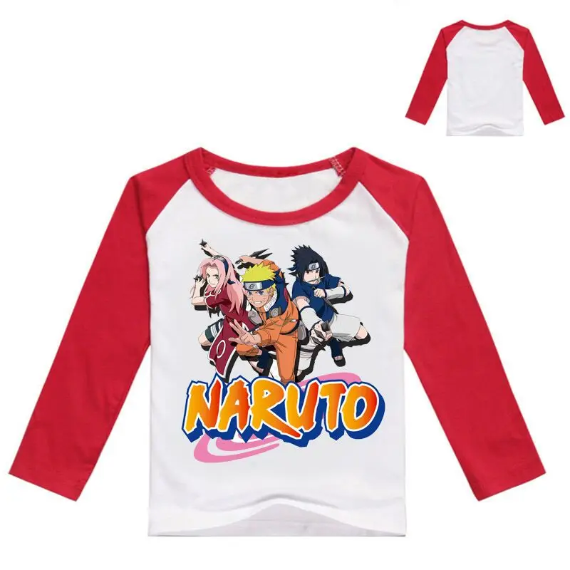 Топы для маленьких девочек; Детские футболки; Осенняя детская футболка с длинными рукавами и рисунком Наруто; Весенняя футболка; одежда для детей