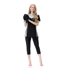 Горячая мусульманская леди традиционные Топы с коротким рукавом Капри брюки шляпа для женщин Лоскутная высокая эластичная Hajib исламский купальный костюм танкини