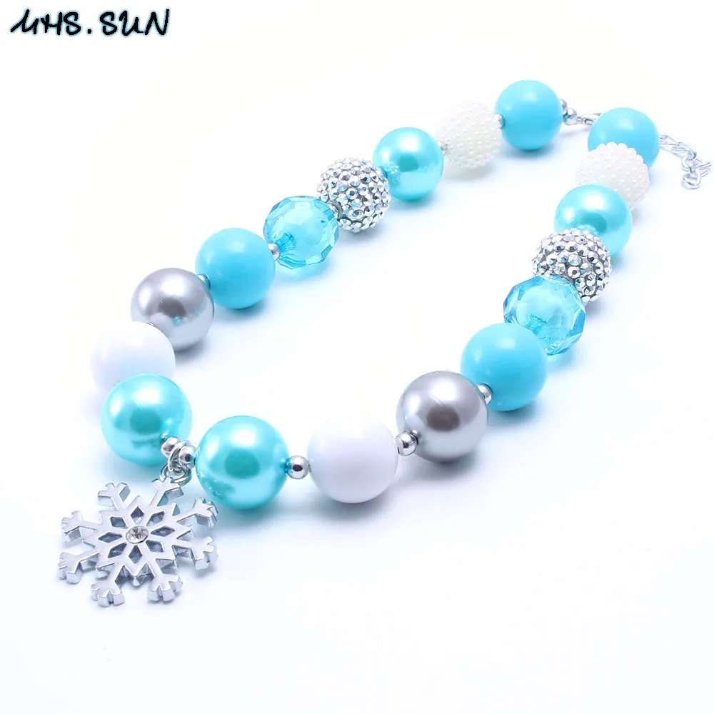 

MHS.SUN 2PCS Fashion Blue Kid Chunky Necklace Snow Flower Girl Children Bubblegum Bead Chunky Necklace Toddle Kid Jewelry