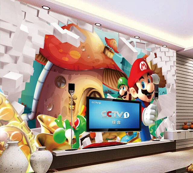 Personalizado Papel De Parede Infantil 3d Animação Super Marie Para