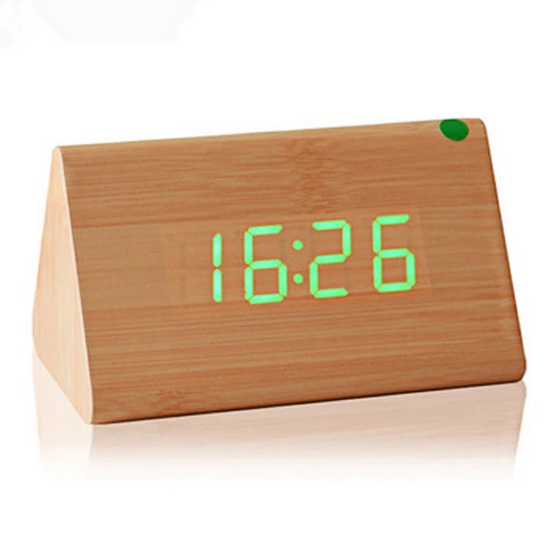 

Bamboo Wood Digital LED Alarm Clocks Wooden Electronic Table Clock Sound Control Display Timer Bedroom Home Desktop Decor