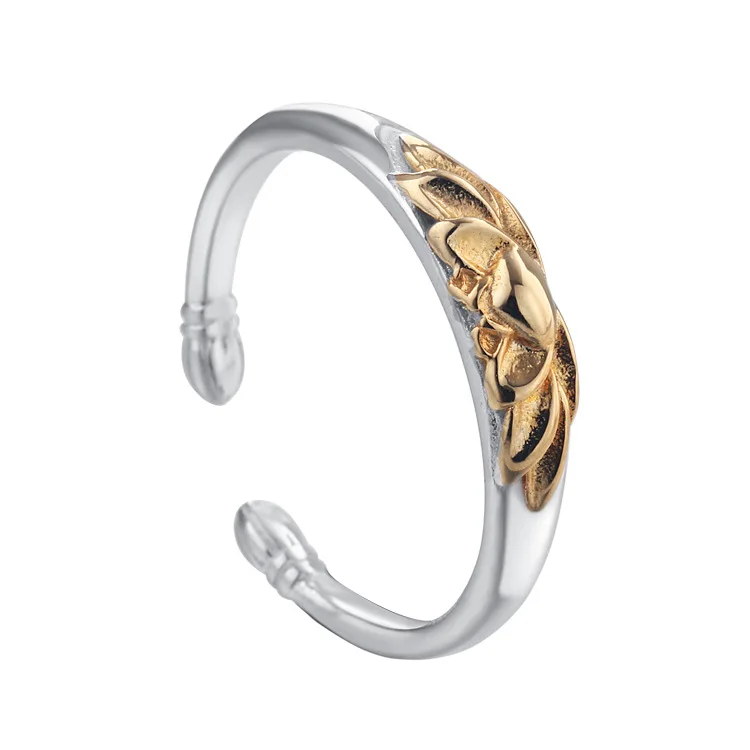 Для женщин 925 пробы серебряный золотой цвет кольца Jewelry Кольцо с цветком лотоса для Для женщин ювелирные изделия регулируемый размер