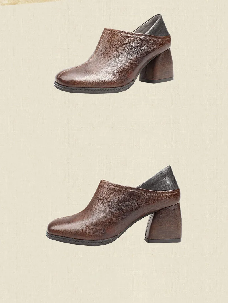 Г., женская обувь ручной работы туфли-лодочки на высоком каблуке обувь из натуральной кожи в стиле ретро с глубоким носком на квадратном каблуке