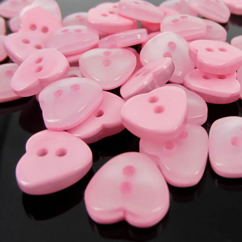

100pcs 1/2" Pink Heart Buttons Clear resin buttons for garments Sewing accessories 11x12mm