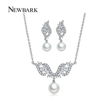 NEWBARK Simulated Pearl Jewelry Sets CZ Diamond White Gold Plated Earrings And Angel Necklace Set For Christmas Day Jewellery