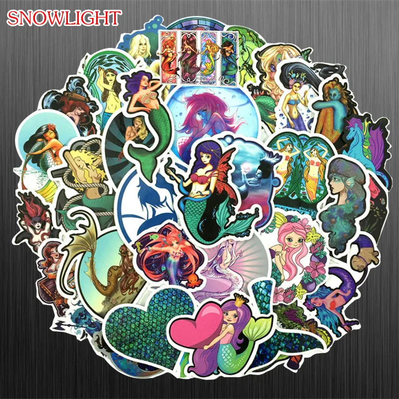 50 Pcs Blue Cartoon Mermaid Doodle Sticker For Car Laptop Luggage Snowboard Bicycle Phonecase Decal Kids Toy Sticker