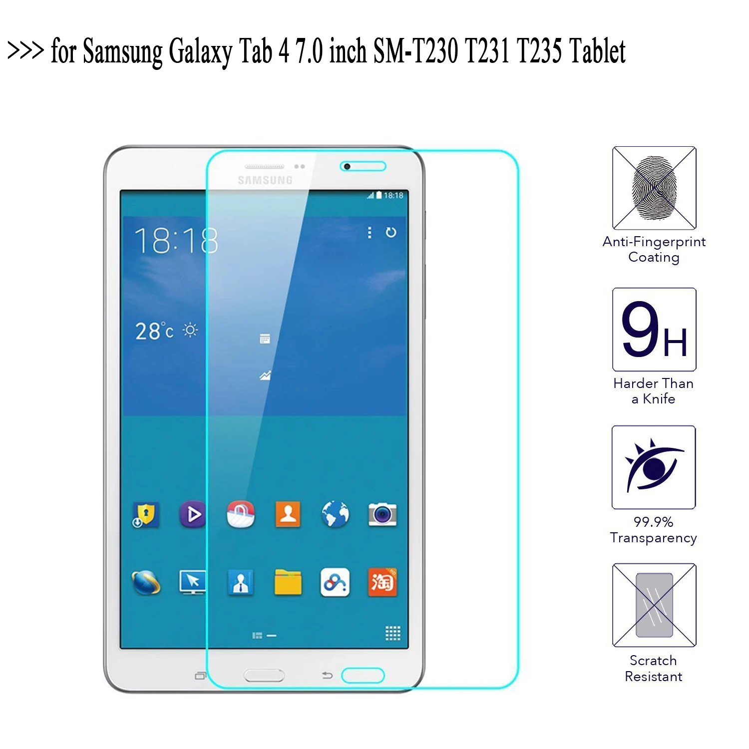 Gorilla Tempered Glass Screen Film for Samsung Galaxy Tab 4 SM-T230NU T237 Nook 