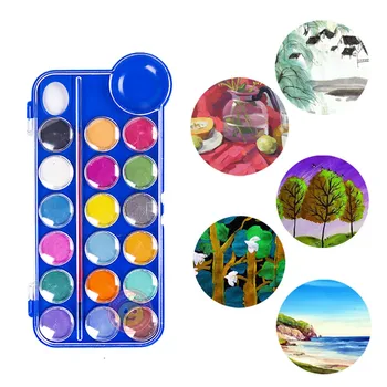 

18 Colors Watercolor Painting Solid Pigment Paint Set with Brush Portable Art Drawing Supplies Paint Box Water color Solid Tools