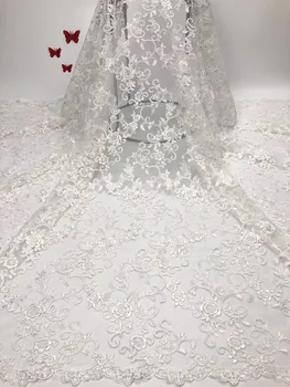 

2019 High Quality French Tulle Beaded African Lace Fabric Sequins Embroidered Nigerian Lace Fabrics For Wowen Dress RF307