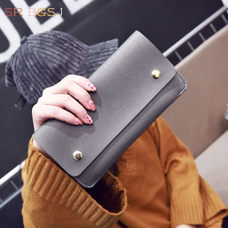 

Free Shipping New Arrival Black Red Gray Brown Woman Leather Large Long Wallet Card Holder Clutch PU Purse