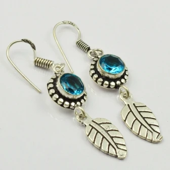 

Blue Topas, Silver Overlay on Copper Earrings, 50 mm , E2032