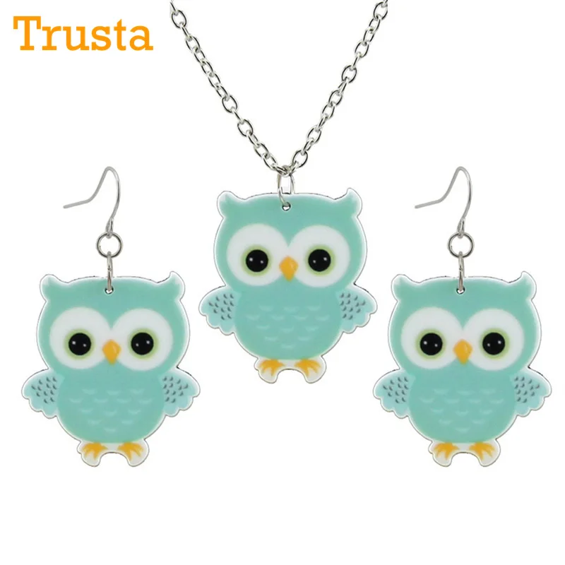 

Trusta 2018 Fashion Girls Kids Gift Jewelry Little Owl Earring Pendant 40cm Short Chain Necklace Free Shipping Xma Gift KS195
