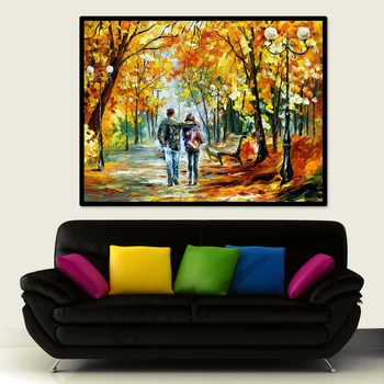 

Modern Quiet Walk in The Park Scenery Knife Oil Canvas Painting Handmade Wall Art Picture for Living Room wall poster and print