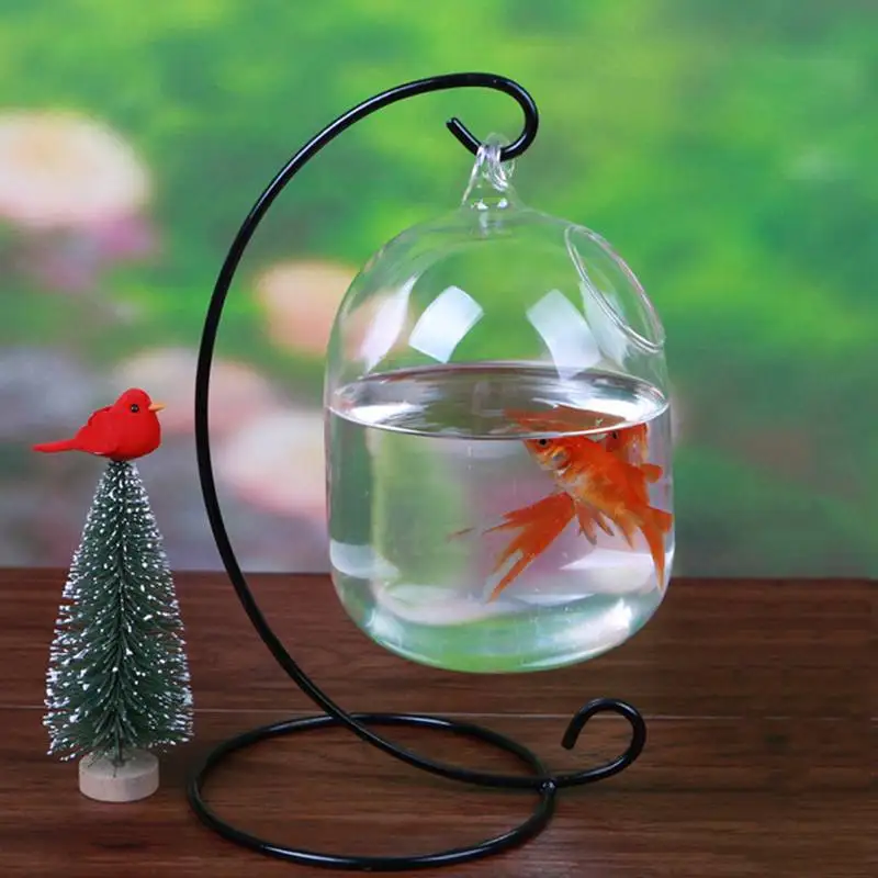 Mrosaa, подвесная аквариумная чаша для рыб, ваза для цветов и растений, Настольная Рыбная чаша, высота 15 см, для маленьких рыб, товары для домашних животных, высокое качество - Цвет: Black