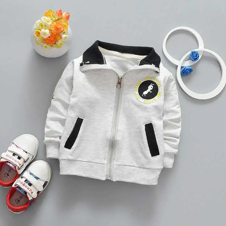 

2017 new spring casual Baby Boys Cotton Children's sports Jackets Ant letters patch zipper Cardigan Outwear CoatsY2033