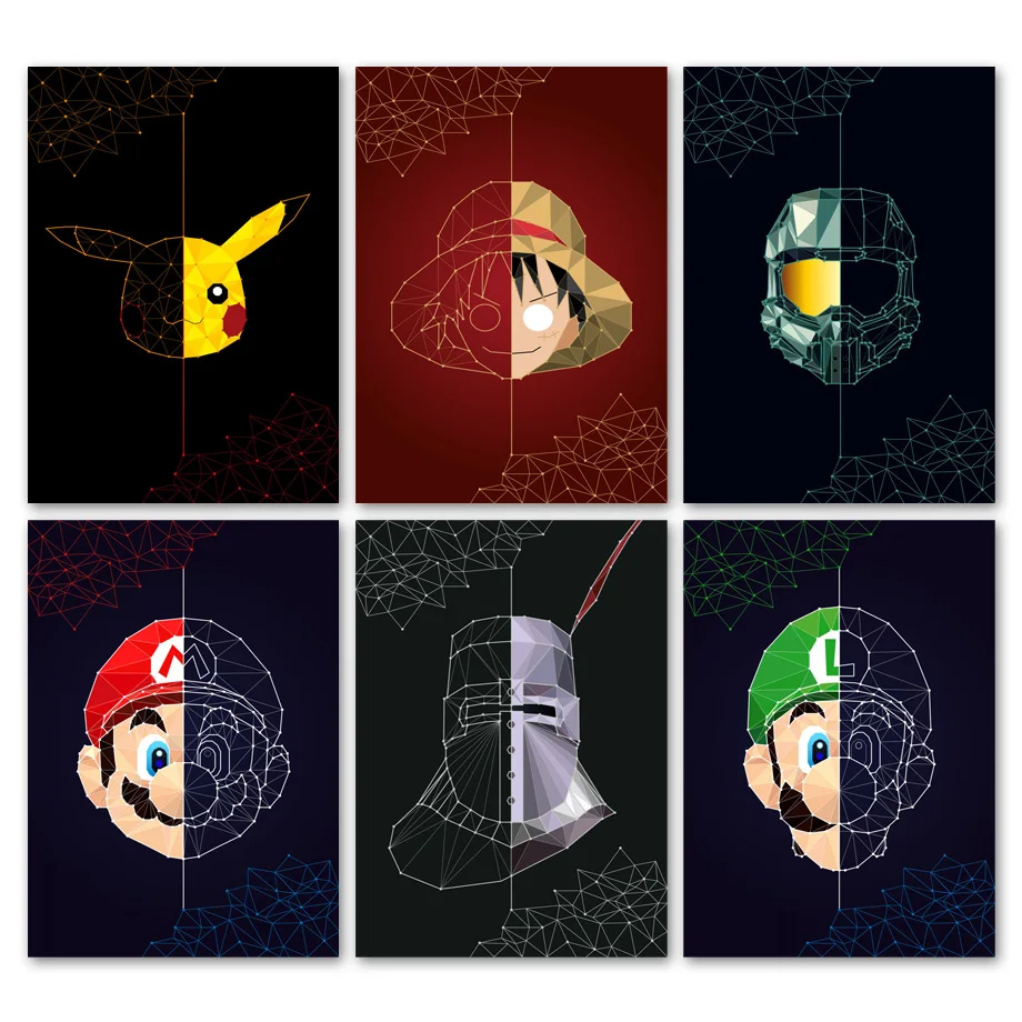 

Geometry Pokemon One Piece Super Mario Bros Wall Art Canvas Painting Nordic Posters And Prints Wall Pictures For Kids Room Decor