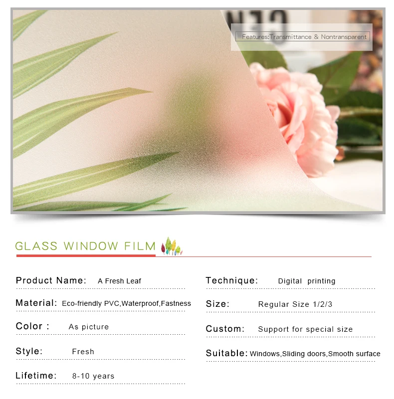 DICOR зеленые листья оконная пленка матовая непрозрачная уединение для домашнего декора витражная статическая клейкая стеклянная наклейка цифровая печать BLT1291