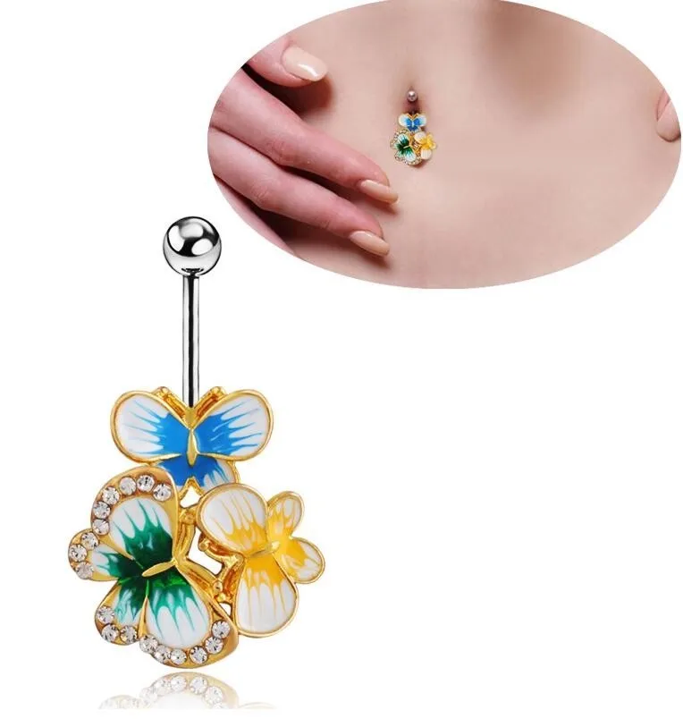 

MODA JOYAS Flowers Piercing Belly Button Ring Barbell Piercing Ring Body Jewelry Summer Style Women Body Chains Plugs