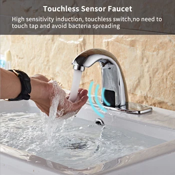 

2019 New Bathroom Sink Faucet Automatic Sensor Touchless Hands Free Hole Cover Plate Built-in Filter Chrome