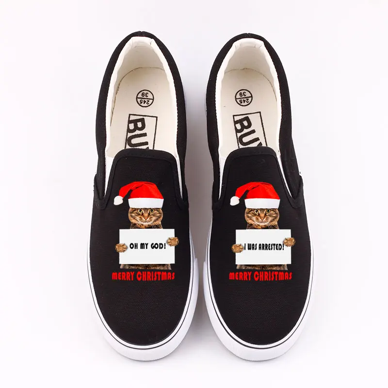 

Funny Print Christmas Cat Canvas Loafer Shoes Women Flat Slip On Santa Claus Cartoon Lazy Shoes Merry Christmas Couples Gifts