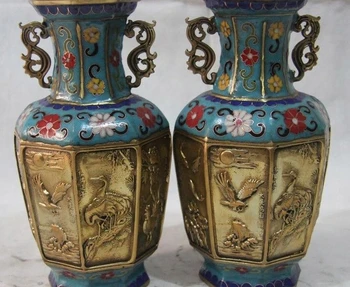 

Chinese Pure Bronze Cloisonne Wire Inlay Enamel Lucky Animal Pattern Vase Pair